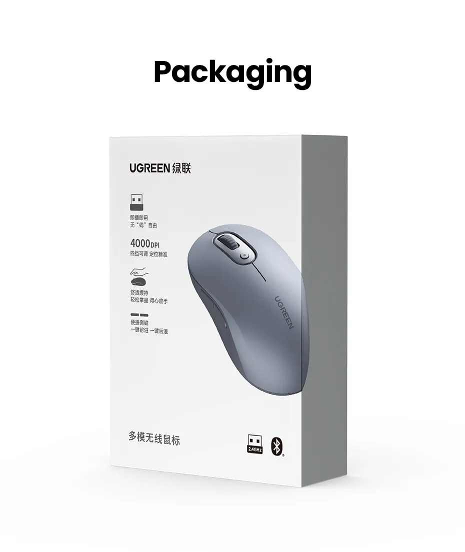 UGREEN 45149 – Chuột Bluetooth Không Dây Dual Mode, DPI 4000 Cho Laptop, MacBook, PC - Hình ảnh 15