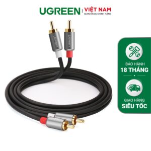 Cáp hoa sen UGREEN AV104 – 2 đầu hoa sen 2RCA đực sang 2RCA đực chuyển tín hiệu âm thanh từ Tivi DVD CD player… ra Loa Amplifier