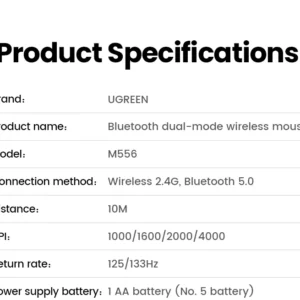 UGREEN 45149 – Chuột Bluetooth Không Dây Dual Mode, DPI 4000 Cho Laptop, MacBook, PC - Hình ảnh 13