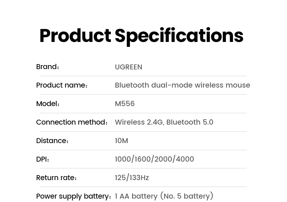 UGREEN 45149 – Chuột Bluetooth Không Dây Dual Mode, DPI 4000 Cho Laptop, MacBook, PC - Hình ảnh 13
