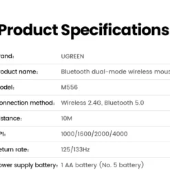 UGREEN 45149 – Chuột Bluetooth Không Dây Dual Mode, DPI 4000 Cho Laptop, MacBook, PC