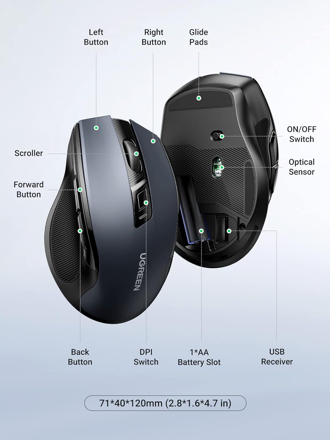 Chuột máy tính Bluetooth công thái học Ugreen MU006 - Hình ảnh 5