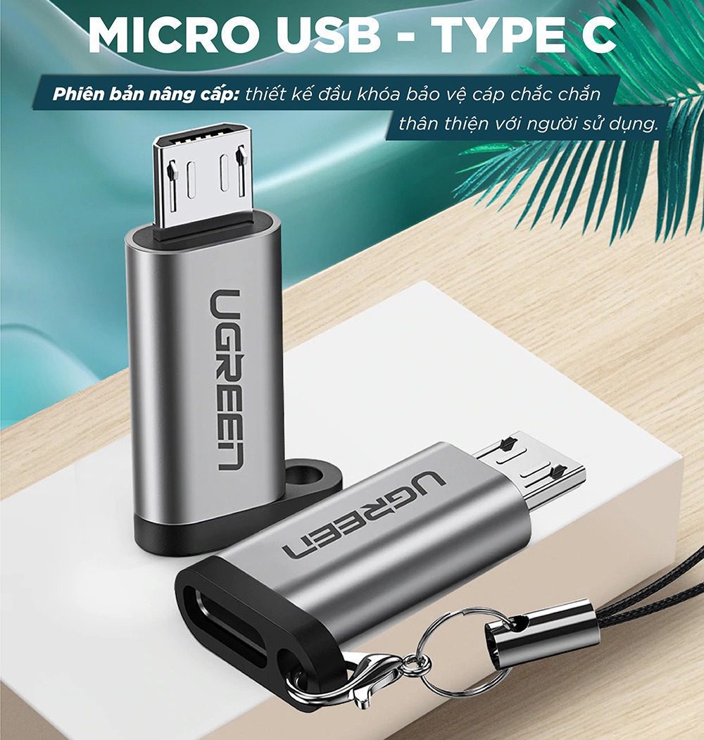 Đầu chuyển Type C sang Micro USB UGREEN US282 Vỏ nhiệt tản nhiệt tốt, kèm móc khóa - Hình ảnh 7