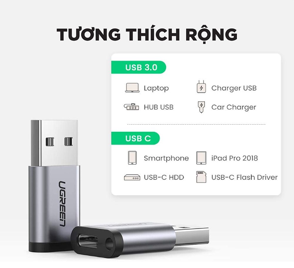 Đầu chuyển Type C sang USB 3.0 UGREEN US204 - Tốc độ truyền lên đến 10Gbps, hỗ trợ tương thích ngược - Hình ảnh 8