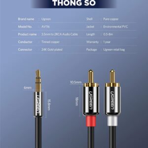 Dây Audio 3.5mm ra 2 đầu RCA (Hoa sen) dài 3M UGREEN AV116 10590 - Hình ảnh 4