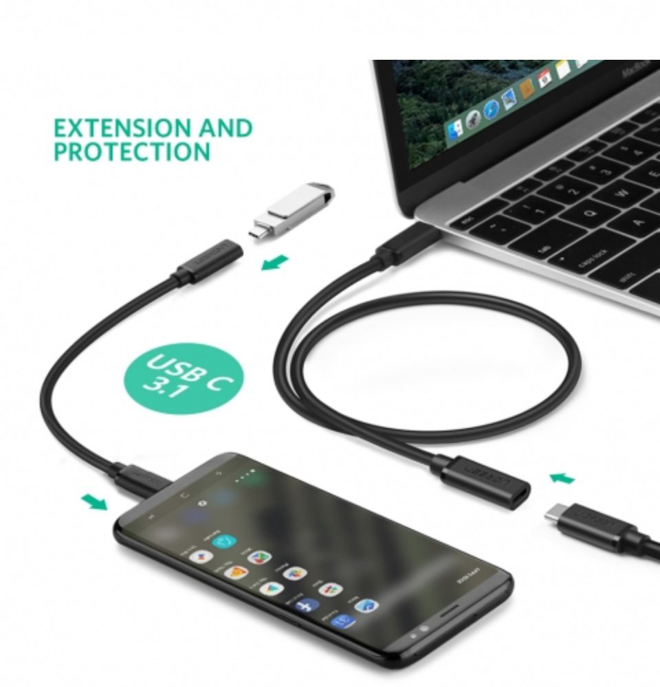 Dây nối dài Type C UGREEN 40574 - Truyền tải video, hình ảnh 4K full HD tốc độ 5Gbps dài 45cm