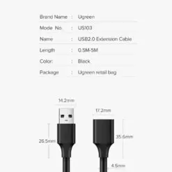 Dây nối dài USB 2.0 UGREEN US103 USB-A đực sang USB-A Cái