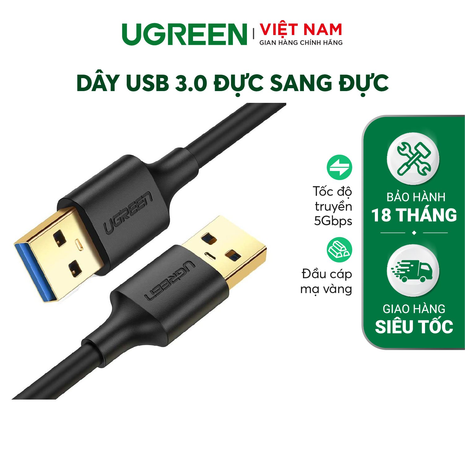Dây USB 3.0 đực sang đực hỗ trợ tốc độ truyền tải 5Gbps dài 0.5-2M UGREEN US128