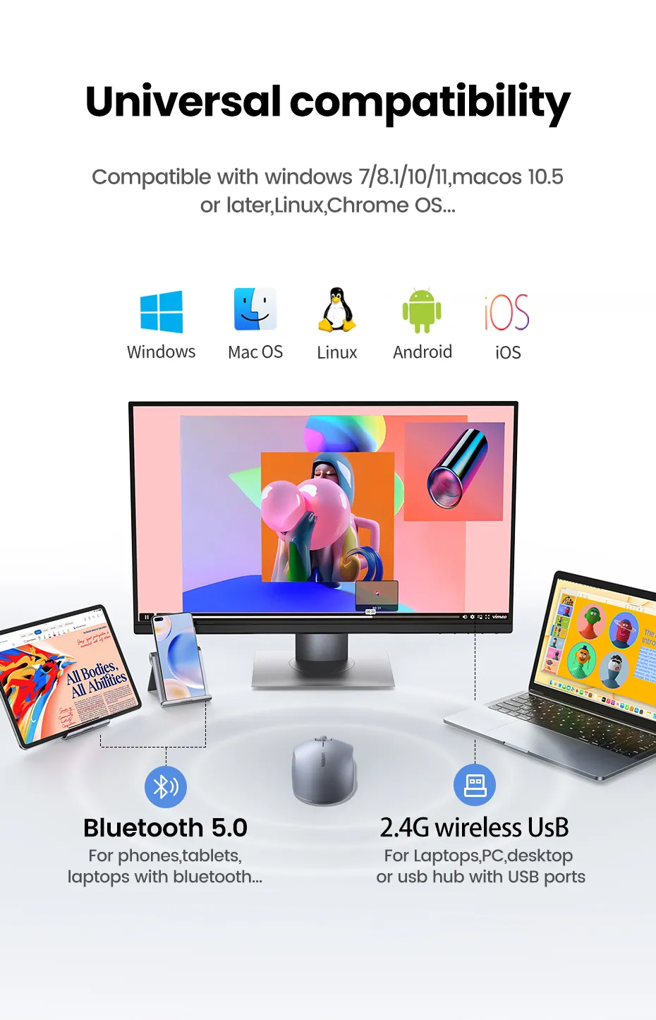 UGREEN 45149 – Chuột Bluetooth Không Dây Dual Mode, DPI 4000 Cho Laptop, MacBook, PC 11 UGREEN 45149 – Chuột Bluetooth Không Dây Dual Mode, DPI 4000 Cho Laptop, MacBook, PC - Hình ảnh 11