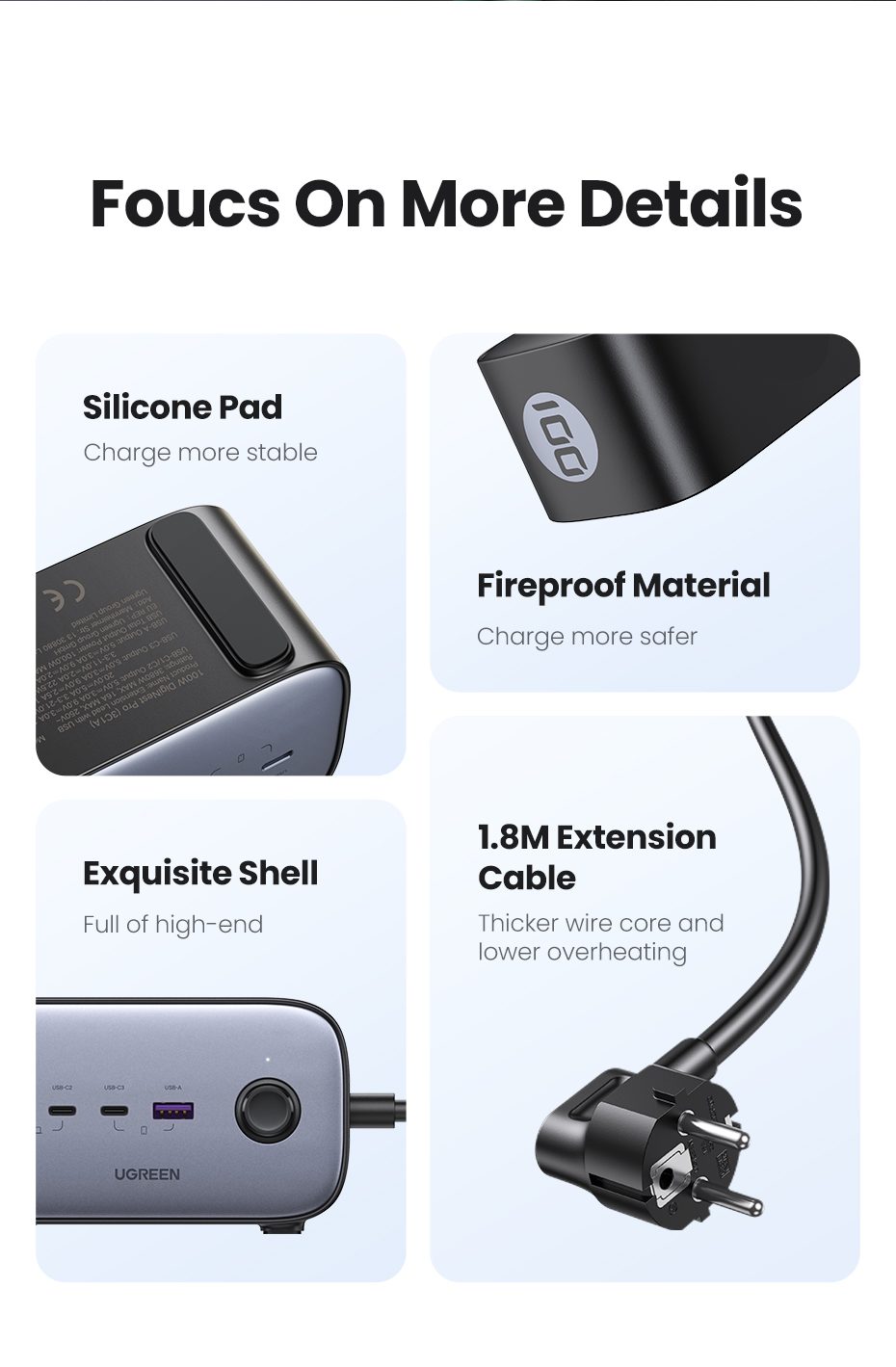 Ổ cắm điện đa năng UGREEN 100W DigiNest Pro (EU 3C1A)