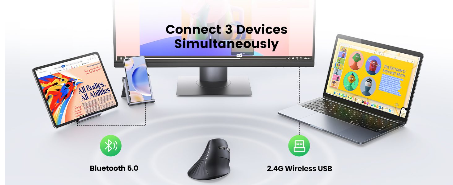 Ugreen MU008 – Chuột Bluetooth Công Thái Học Tích Hợp Wifi 2.4G 2