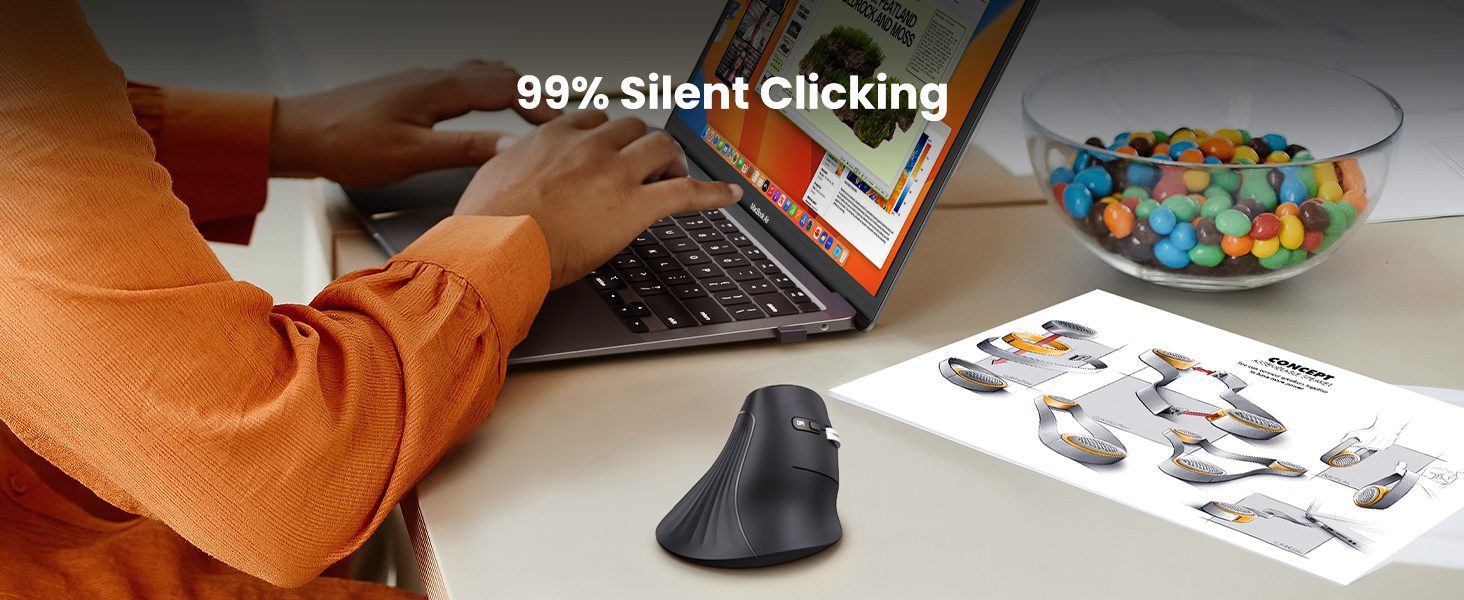 Ugreen MU008 – Chuột Bluetooth Công Thái Học Tích Hợp Wifi 2.4G 6