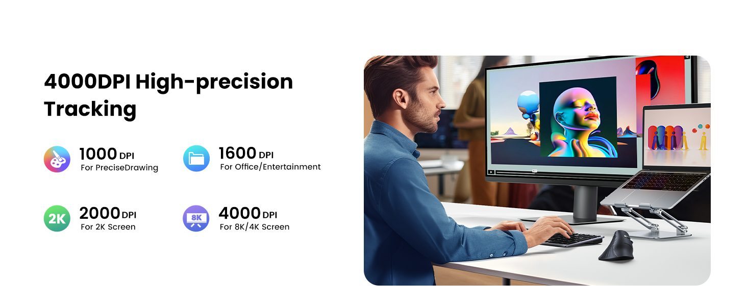 Ugreen MU008 – Chuột Bluetooth Công Thái Học Tích Hợp Wifi 2.4G 3